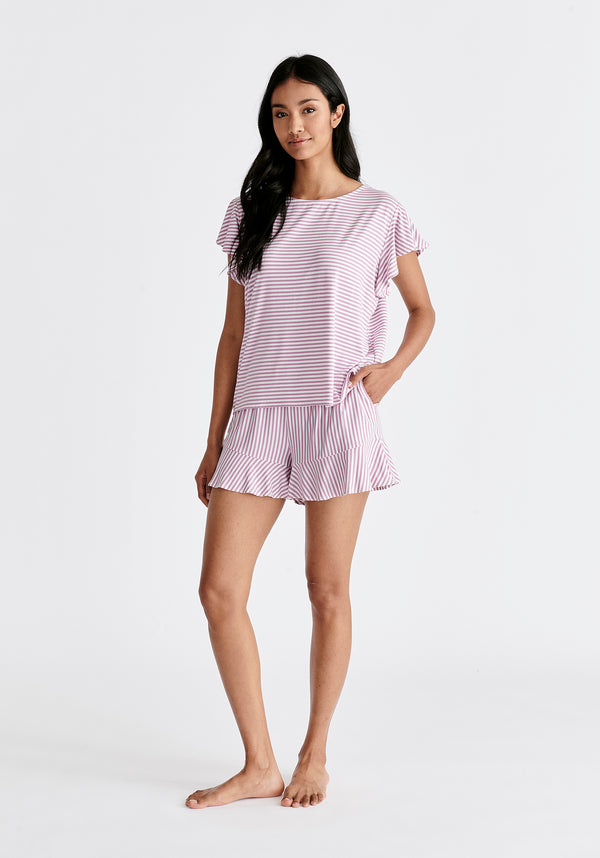Frill Pyjama T-Shirt and Shorts in Pink and White